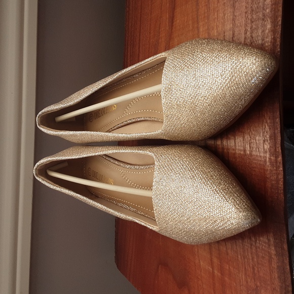 Dream Pairs New! Gold Glitter Pointed Toe Low Heels, Kitten Heels Pumps, Size 11 - Picture 5 of 15